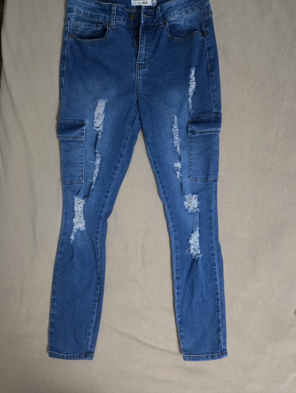 Celebrity Ace Distressed Cargo Skinny Jeans - Blue